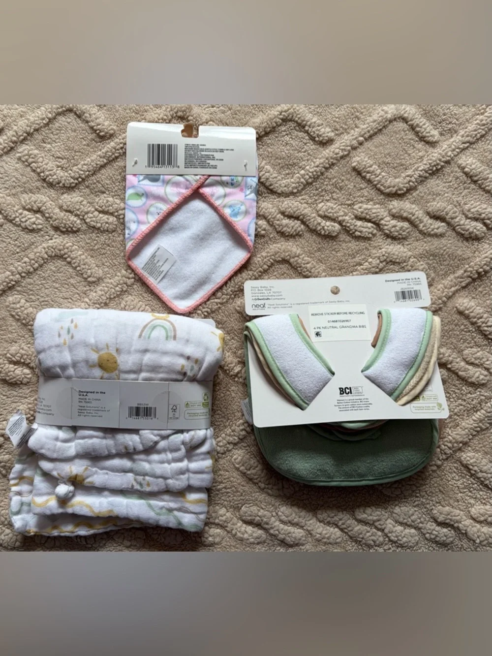 Baby Girl Bib Lot - NWT Bibs Pacifier Clip & Muslin Burp Cloths, 15 Piece Bundle